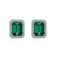 wholesale S925 Sterling Silver Cross-Border Earrings with Premium Emerald Zircon Inlay, Retro Elegant French-Style Wholesale-DY1D0275-SW-WG 925 silver