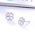 wholesale Sterling Silver S925 Minimalist Hollow Out Lucky Four-Leaf Clover Stud Earrings for Women, Korean Style Fashion Sweet Temperament Earrings-0-3