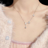 wholesale S925 Sterling Silver Tassel Butterfly Necklace for Women, Light Luxury Minimalist Collarbone Chain, Advanced Design Sweater Chain, Gift for Best Friend-Gold 925 silver
