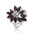 wholesale S925 Sterling Silver Small Niche Design Horse Eye Natural Garnet Ring, Irregular Setting Exaggerated Gemstone Ring-0-0
