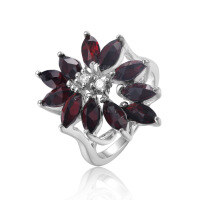 wholesale S925 Sterling Silver Small Niche Design Horse Eye Natural Garnet Ring, Irregular Setting Exaggerated Gemstone Ring-Natural garnet ring  US size 9 (domestic size 20)