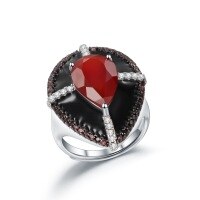 wholesale 925 Silver Designer Luxury Red Agate Adjustable Ring, Vintage Style with Natural Gemstone and Enamel Inlay-Red agate ring>Adjustable opening