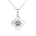 wholesale 18K White Gold 925 Silver Hollow Four-Leaf Clover Necklace with Moissanite Pendant, Women's Elegant Collarbone Chain Fashion Gift-0-4