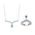 wholesale S925 Sterling Silver Fashion V-Shape Colored Gemstone Jewelry Set with Natural Peridot Garnet and Sapphire Ring and Necklace Set-0-1