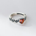wholesale S925 Sterling Silver Literary, Retro, Exquisite, Niche Design Rose Love Heart Red Diamond Ring R02705-0-3