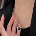 wholesale S925 Sterling Silver Round Black Agate Gold Long Necklace for Women, Korean High-End Spring and Summer New Edition Sweater Chain-0-4