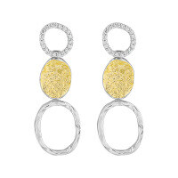 wholesale S925 sterling silver electroplated split-color hollow oval diamond-inlaid earrings for women,-Platinum + 18K gold [with silicone ear plugs] > 925 silver