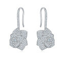 wholesale S925 sterling silver plated gold D-color moissanite camellia ear hooks with luxurious tassel and full diamond, in the style of Instagram influencers-0-4