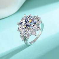 wholesale S925 Sterling Silver 10 Carat Moissanite Heart Blossom Ins Fashion Ring Cross-Border E-commerce Wholesale-10 carat (green moissanite) ring  size 8