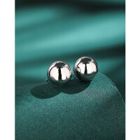 wholesale 925 Sterling Silver 12mm Large Round Stud Earrings for Women, Minimalist Niche Daily Versatile High-End Sense Light Luxury Elegant Ear Accessories-12mm round bead earrings with plastic earplugs 925 silver