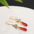wholesale Sterling Silver New Chinese Style Red Carnelian Earrings with Enamel Butterfly and Jade Ear Drops, Certificate Included, High-End Birthday Gift-0-5