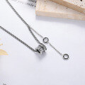 wholesale S925 Sterling Silver Retro Distressed Double Ring Textured Surface Ancient Style Unique Personality Niche Versatile Pendant Necklace-0-1