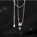wholesale S925 silver fresh and sweet ins-style niche design diamond-inlaid four-pointed star circle necklace Y02076-0-3