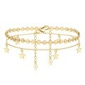 wholesale S925 Sterling Silver Ankle Chain with Layered 14K Gold Plated Star Charm, O-Link, and Disc Foot Jewelry Factory Direct, Cross-Border-0-1