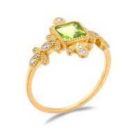 wholesale S925 silver gold-plated light luxury vintage court-style women's ring with natural peridot jewelry, factory direct wholesale-Green Olive Palace Style Women's Ring>Size 15