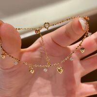 wholesale 925 Sterling Silver Lively Heart Tassel Diamond-Inlaid Bracelet, Fairy-like Fresh Sweet Versatile Fashion Luxury High-End Hand Accessory-Bracelet (champagne gold)  925 silver