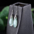 wholesale 925 Sterling Silver Embroidered Hanfu Cheongsam Retro Earrings with Certificate, A-Grade Jade Earrings, Ice-Glutinous Rice Grain Waterdrop Jadeite Earrings-0-1