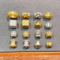 wholesale Gold-plated S925 Silver Bead Spacer Components Four-Leaf Clover Running Ring Bracelet Spacer Beads DIY Semi-Finished Beads for Stringing Barrel Beads-Diamond-studded twist running ring trumpet