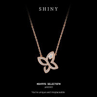 Sterling Silver 2025 Phantom Butterfly Openwork Diamond Accent Minimalist Pendant Necklace-S925 Sterling Silver Rose Gold + Moissanite MF-0015BM 925 Silver
