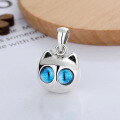 wholesale S925 Sterling Silver Retro Classic Cat Pendant with Deep Blue Eyes, Fashion DIY Accessory-0-0