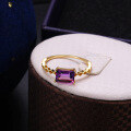 wholesale S925 Sterling Silver Natural Amethyst and Citrine Princess Cut Ring Daily Korean Style Versatile Simple New Accessory-0-3