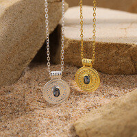 wholesale S925 Sterling Silver 576 Round Plaque Blue Diamond Necklace for Women, High-End Sense, Small and Unique, Ins Light Luxury French Dot Silver Necklace-18K gold 925 silver