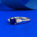 wholesale S925 Silver New Live Streaming Style Simulated Sapphire 6*6mm Fat Square Blue Corundum Fashion Versatile Ring-0-1