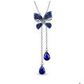 wholesale Metal material, Chao Xiaobai lightweight luxury blue sapphire butterfly necklace for women, fashionable and versatile high-end sensedesign tassel neck chain-0-4