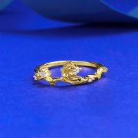 wholesale S925 silver gold-plated leaf-style ring with a surround setting, exuding a premium and fashionable vibe, ideal for women's live streaming wholesale-R1387 Gold Leaf Style>No. 7