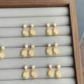 wholesale 18k Gold Plated S925 Silver Natural Hetian Mutton Fat White Jade Pearl Stud Earrings-0-5
