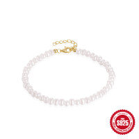 wholesale S925 Sterling Silver Baroque Design Imitation Pearl Bracelet, High-End Luxury Ins Style-Gold 925 silver