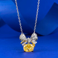 wholesale S925 Silver European & American Style Bow-Shaped High Carbon Diamond 7*9mm Yellow Diamond Ice-Cut Pendant Necklace for Women-N433 Yellow Diamond >925 Silver