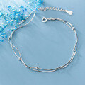wholesale S925 Silver Ankle Chain Women Korean Style Fashion Minimalist Elegant Double Layer Beaded Artistic Snake Chain S3351-0-2