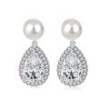 wholesale S925 Sterling Silver Cross-Border Europe and US Women's Earrings, Exquisite High-End Pear-Shaped Pearl Drop Design, Personalized Fashion Earrings-0-5