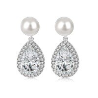 wholesale S925 Sterling Silver Cross-Border Europe and US Women's Earrings, Exquisite High-End Pear-Shaped Pearl Drop Design, Personalized Fashion Earrings-Platinum DY1D0403-SW-WH 925 Silver