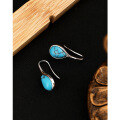 wholesale 925 Sterling Silver Teardrop Turquoise Earrings Ear Hooks European and American Retro Luxury High-End Sense Autumn and Winter TEMU Cross-Border Ear Accessories-0-1