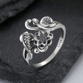 wholesale S925 Sterling Silver Aged Ring with Lotus, Carp, Coin, and "Year After Year of Abundance" Design in Ethnic Retro Style for Index Finger-0-3
