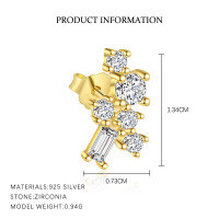 wholesale S925 Sterling Silver Geometric Square Zircon Earrings For Women, Minimalist And Versatile-E5026-Gold/Single 925 Silver