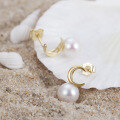 wholesale 14K gold and S925 sterling silver moon-shaped natural Baroque pearl fashionable ear studs wholesale-0-1