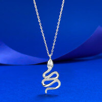 wholesale S925 Silver New Jewelry Green Eye Snake Necklace with Diamond Inlay, Shining Hoop Light Luxury Design Fashion Live-N517 White Snake Necklace>925 Silver