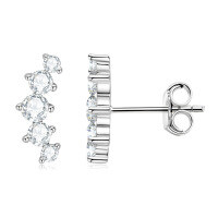 925 Sterling Silver Square Double Prong Single Stone D Color Moissanite Earrings-Crescent Moon Earrings [White Gold  925 Silver]