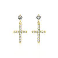 wholesale 925 Sterling Silver Amazon Cross-Border Bestseller Unisex Cross Moissanite D Color Stud Earrings-Gold-MS124>925 silver