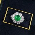 wholesale S925 silver jewelry, luxurious setting with high-ice green chalcedony, elegant 8mm cabochon ring, hot-selling in live broadcasts-0-2