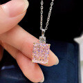 wholesale S925 Silver New 10*12 Pink Diamond Ice Flower Cut Women's European and American Water Wave Chain Floral Necklace-0-3