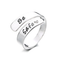 wholesale S925 Sterling Silver Double Layer Creative English Letter Adjustable Ring, Korean Style Fresh and Sweet Index Finger Ring-702FJ/approx. 3.2g Adjustable opening