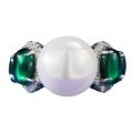 wholesale Jewelry in 925 Silver, 12mm Pearl with Simulated Emerald Cabochon Wedding Ring for Women, European and American Cross-border Ins Style-0-4