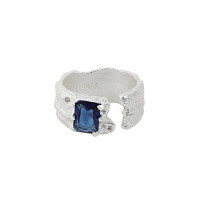 wholesale S925 Sterling Silver 510 Korean Version Ins Small Design Irregular Surface Micro-Inlaid Zircon Textured Open Adjustable Ring for Women-Silver [Blue Stone] Opening adjustable