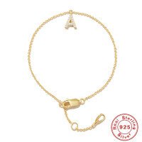 wholesale S925 Sterling Silver INS Creative Versatile Zircon 26-Letter Bracelet, Korean Style Initial Letter Jewelry-Gold-X 925 Silver
