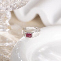 wholesale S925 Silver Cross-border 1ct Emerald Men's Ring European and American Sapphire Minimalist Trendy Men's S9235 Ring-Ruby (ships in about 7 days)  US size 8