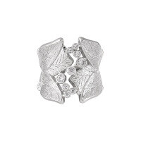 wholesale S925 Sterling Silver RG Leaf Texture Inlaid Diamond Ring for Women, High-End, Niche, Personalized, Ins Light Luxury, Heavy Craftsmanship Silver Ring-Platinum [No. 15/Adjustable]